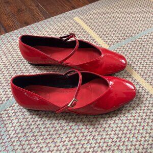 Zara | Red patent flats with buckle strap